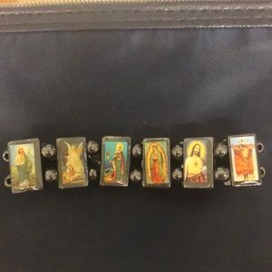 Beaded saint bracelet.